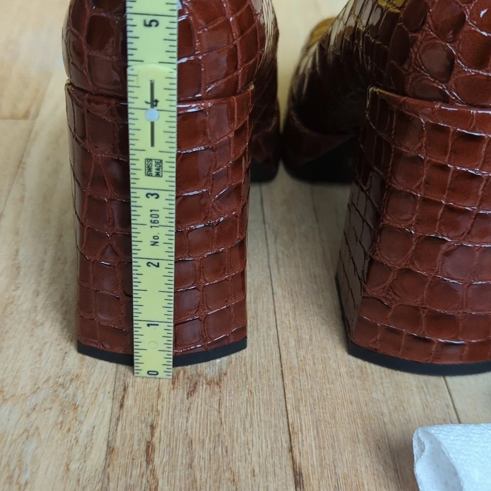 Women's 6.5 Croc-Embossed Brown Platform Heels KENNETH COLE NY - Picture 6 of 8